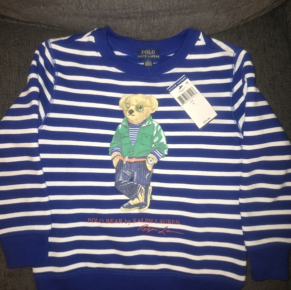 Polo by Ralph Lauren Kids Blue and White Striped Bear Sweatshirt